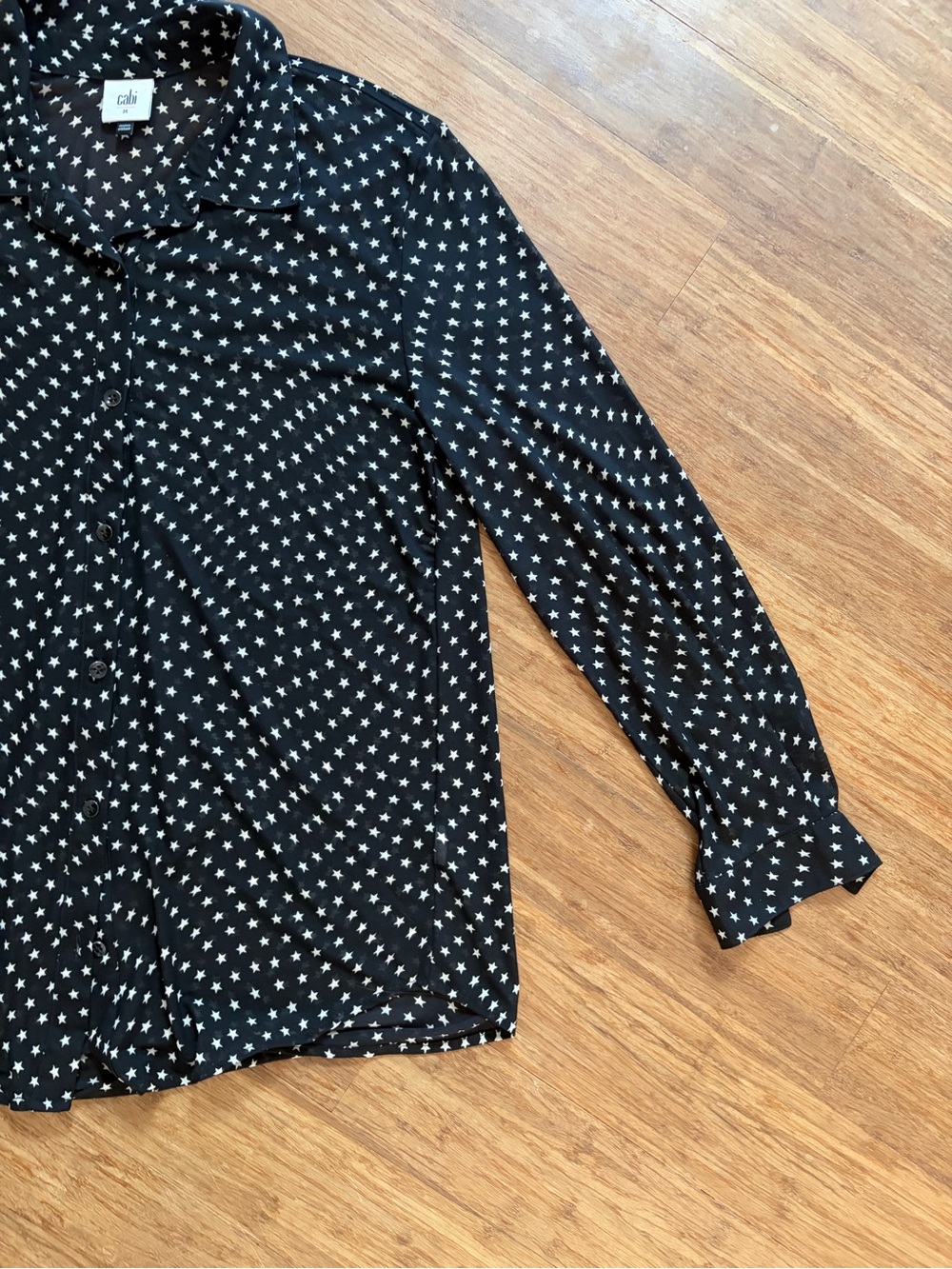 Cabi Black Mesh Star Print Button Down Blouse Long Sleeve Sheer Top Size M - Picture 4 of 7
